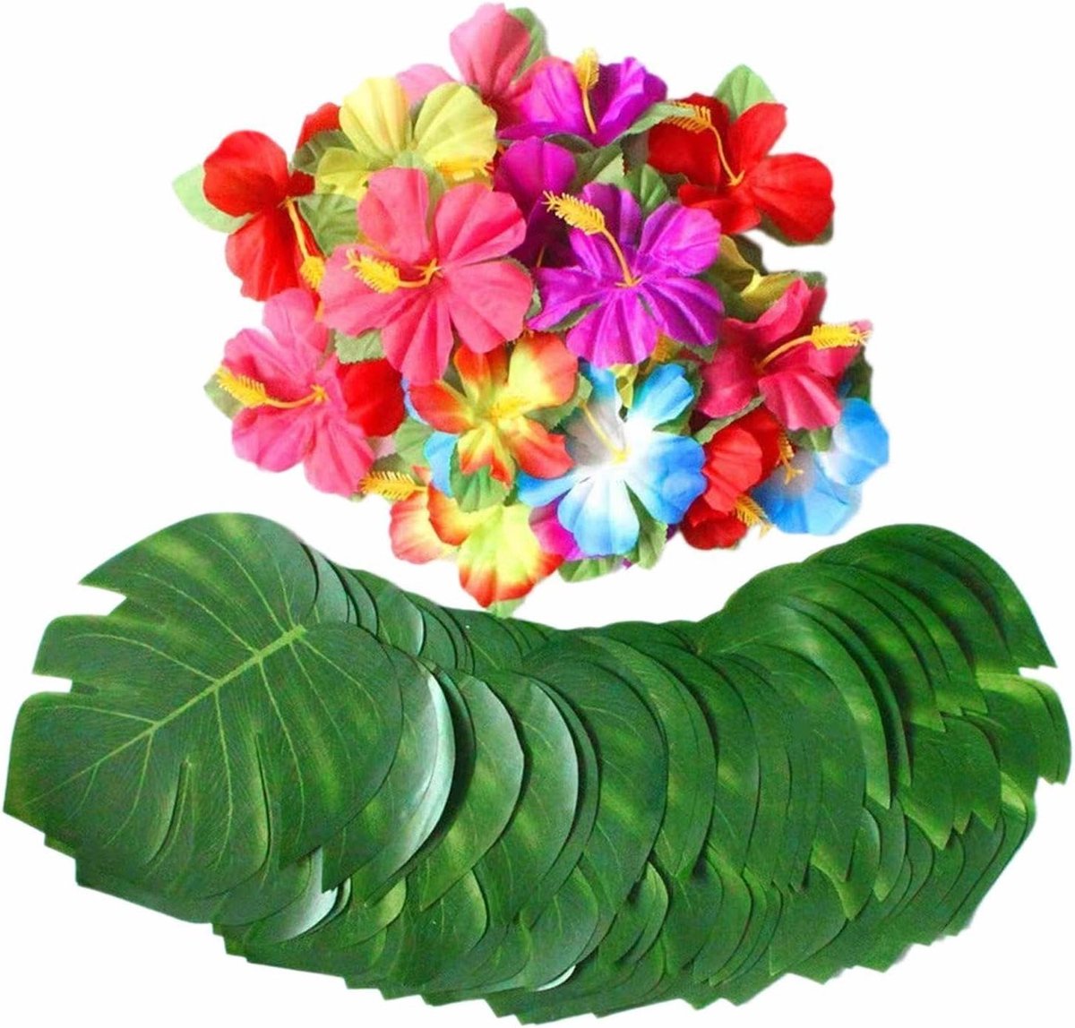 Inovra - Tropische Feestdecoraties - 60 stuks | Hawaii Decoratie, Palmbladeren, Hibiscus Bloemen